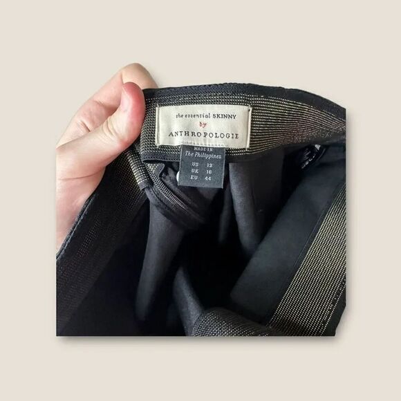 Anthropologie Essential Skinny Pants Black Motif Foil Embossed High Rise Size 12 - Picture 4 of 5